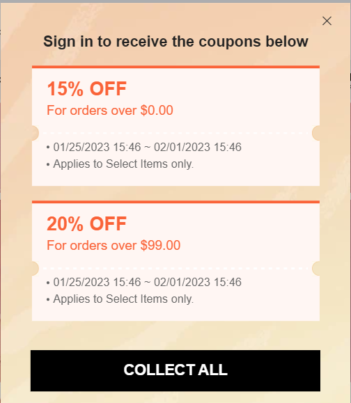 Shein call to action with discounts