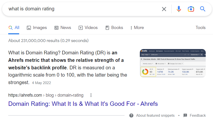 Definition Box example - Google's Featured Snippet