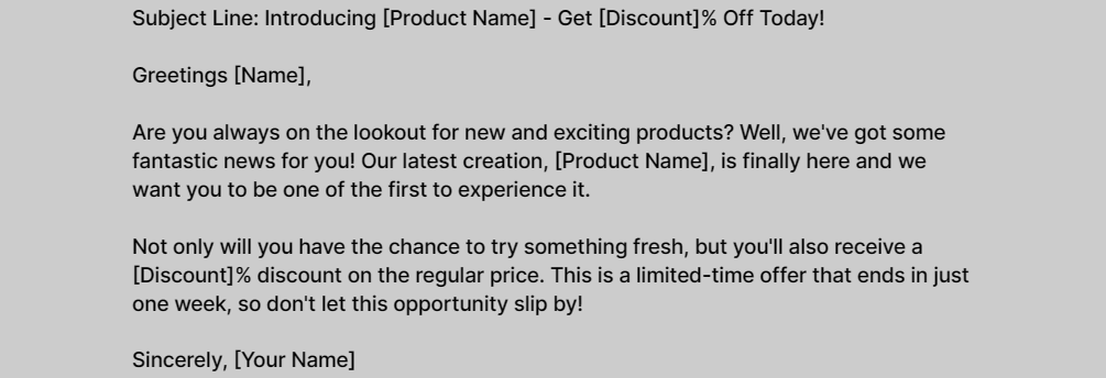 Product launch discount email